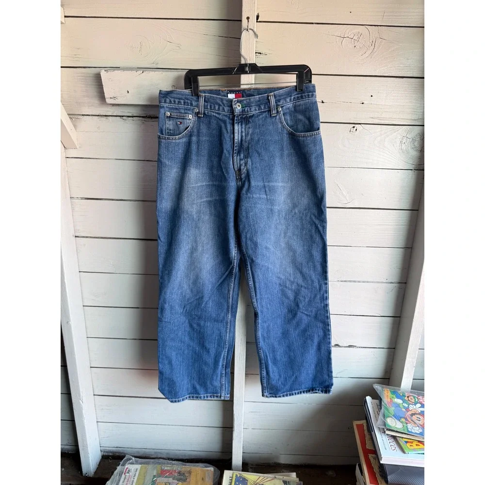 Tommy Hilfiger Mens Straight Leg Denim Jeans Medium Wash Blue 34x30 Vintage